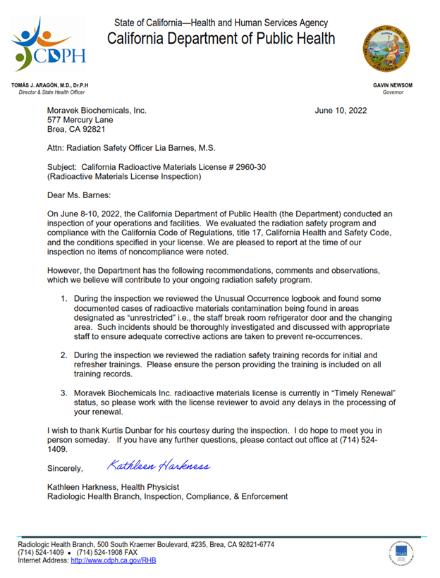 Radioactive Materials License Letter